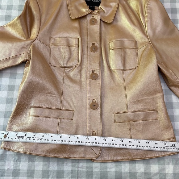 BERNARDO gold beige genuine leather jacket blazer soft contemporary pocket funky - Picture 13 of 16